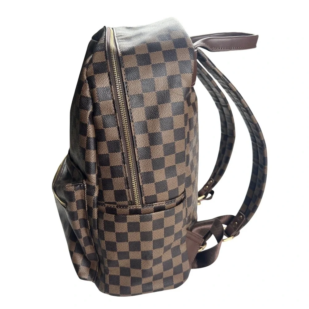 Minimalist Brown Checkered Multi Function Backpack Outdoors Travel Bag preppy